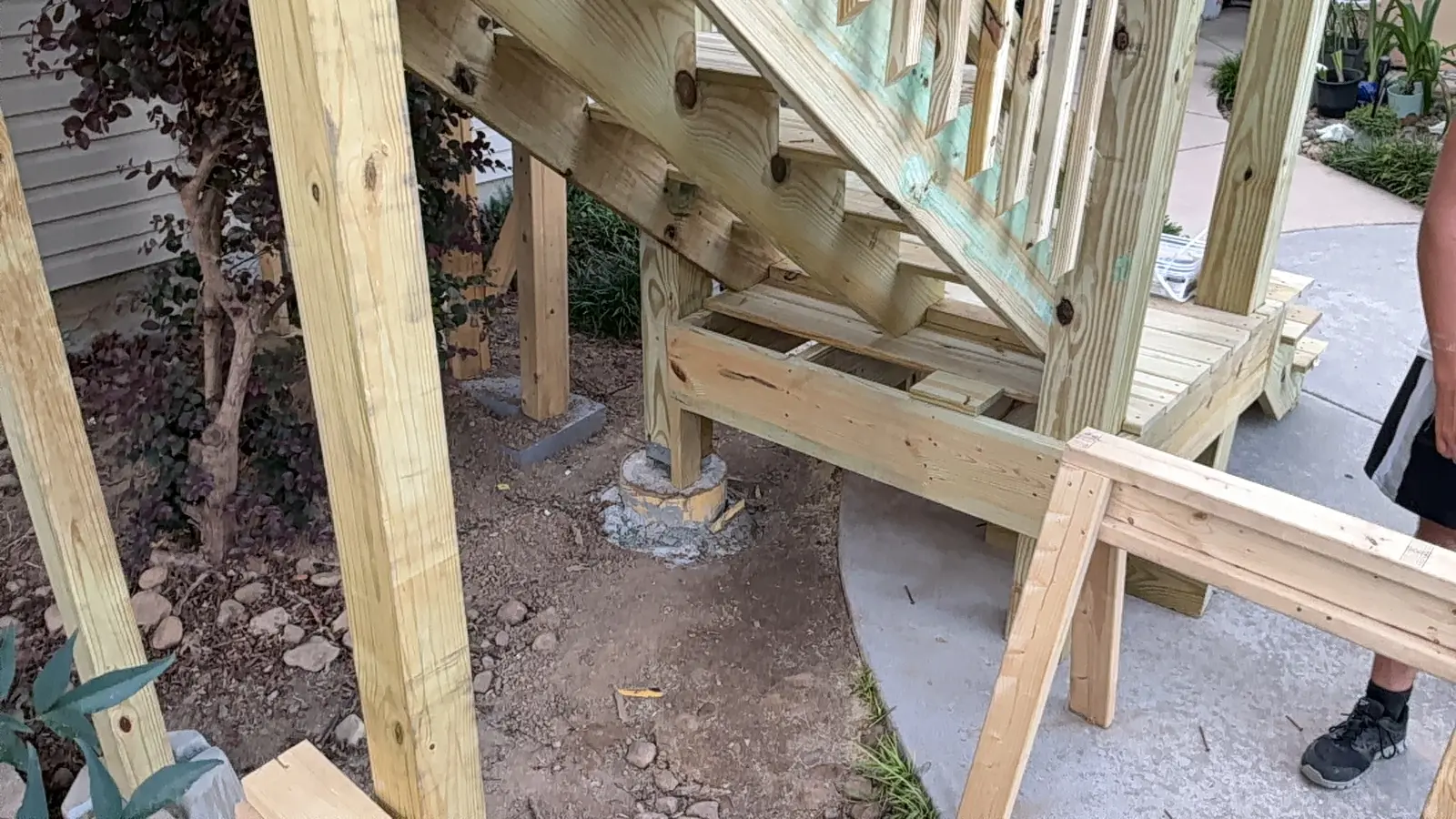 Posts and framing below the stair landing